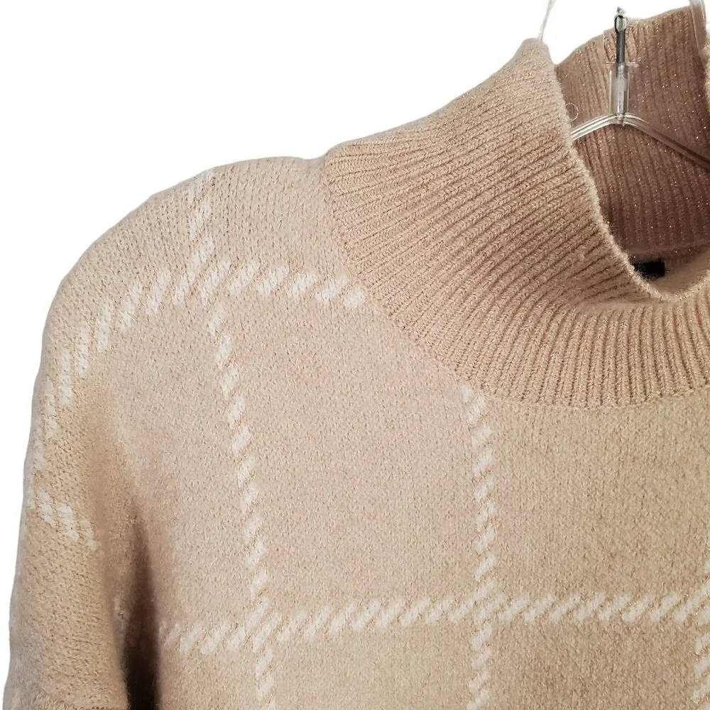 Rachel Zoe Size L Sweater Wool Blend Metallic Sparkle Mock Neck Thick Knit Tan - Picture 4 of 6